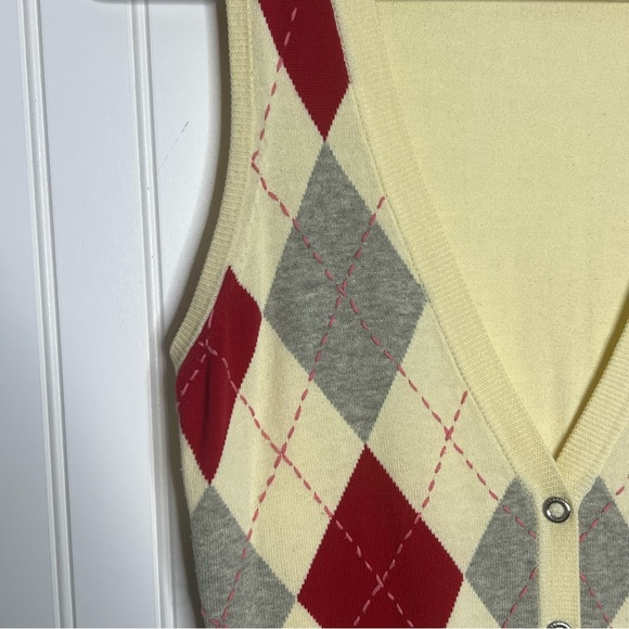 ESPRIT Y2K Schoolboy Preppy Argyle Sweater Long Vest With Snaps Size Medium - Picture 2 of 13